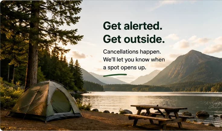 CampPing alert illustration showing a campsite availability notification.